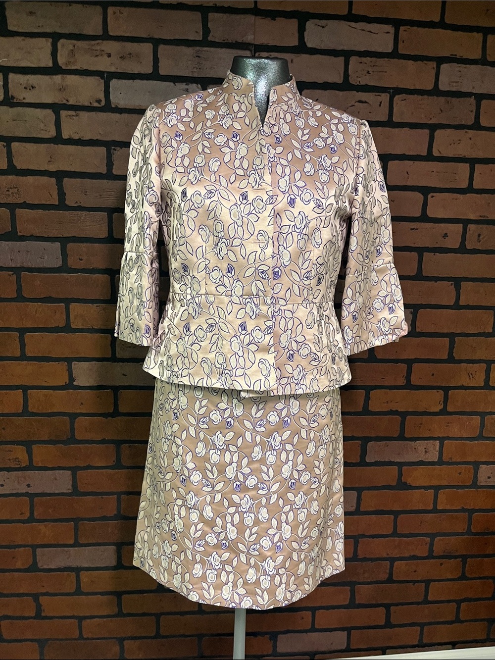 Women's Floral Jacquard A-Line Skirt and jacket in Pink Champagne